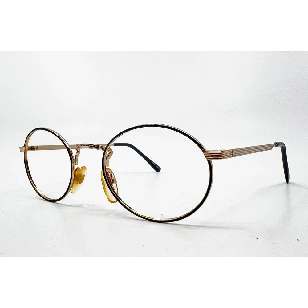 Unbranded Eyeglasses Frames Mens Gold Black Round Metal 45-20-140